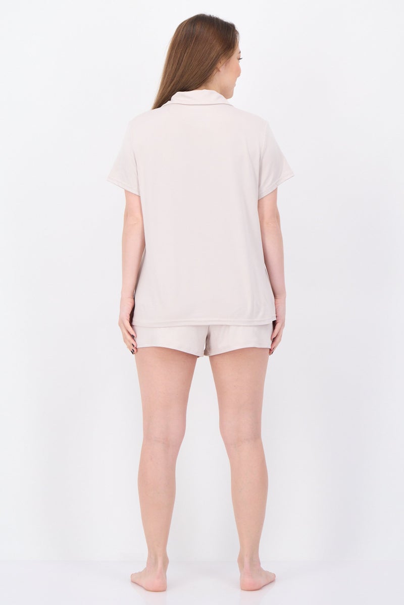 NINE WEST Women 2 Pieces Plain Top And Shorts Pyjama Set, Pale Pink - Image 3